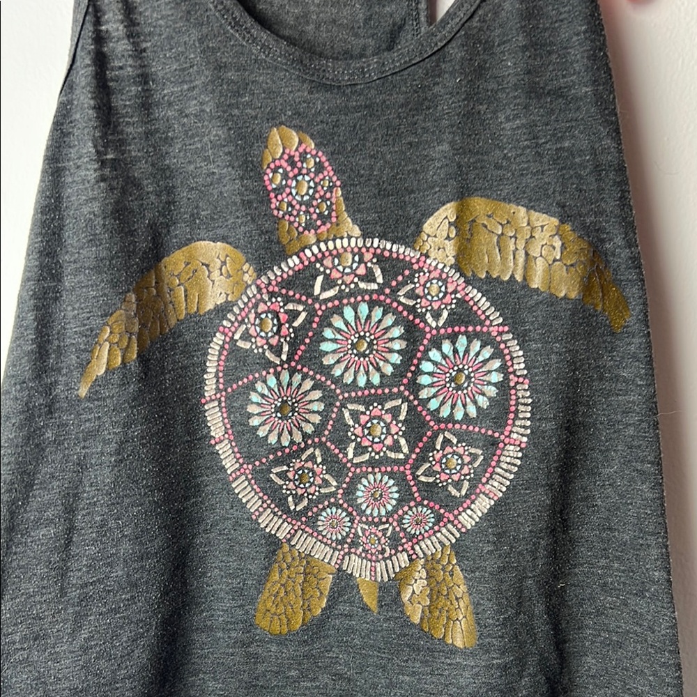 3/$10 OLD NAVY Kids Dark Gray Racerback Tank Top with Turtle Design